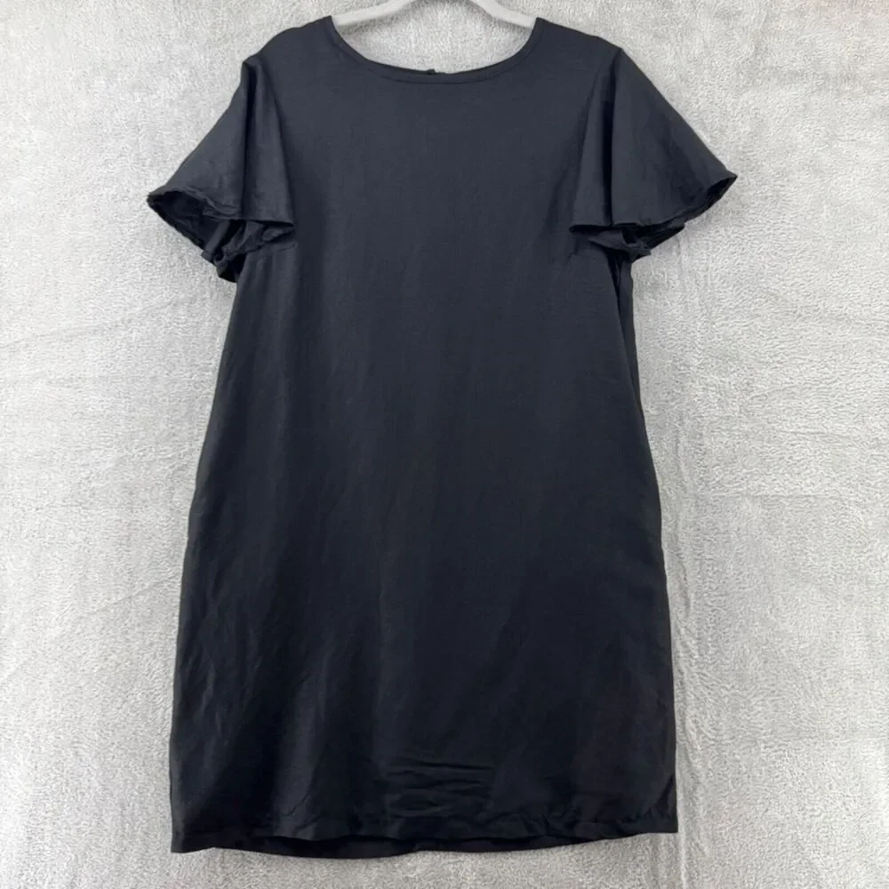 Saks Fifth Avenue | Dresses | Saks Fifth Avenue Dress Womens Xl Black Linen  Jewel Neck Flutter Sleeve Key Hole | Poshmark